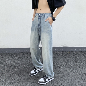 wassup happy冰丝牛仔裤男夏季薄款潮流美式阔腿运动裤休闲长裤子图片