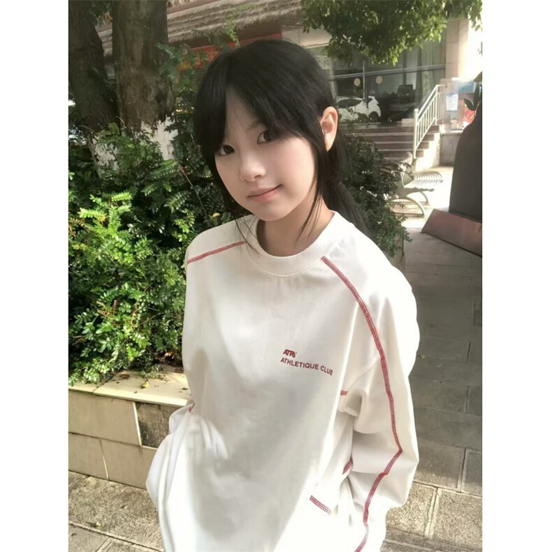 5459-P45现货#好质量做工#原版打网+袖口开洞哈苏线长袖T恤,女装T恤,星座617A-2