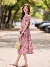 811时尚碎花抽绳显瘦连衣裙，女装连衣裙，倪叶myz