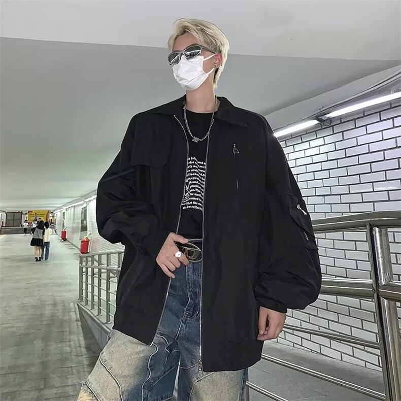 美式不规则夹克外套男秋冬款拉链装饰袢宽松港风潮炸街JK752/P68,男装夹克,星座506