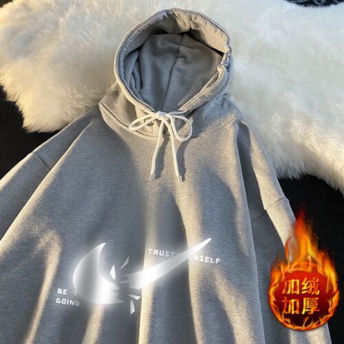 WY2111-P35加绒款-P40纯棉连帽卫衣男大码运动帽衫宽松薄外套男,男装卫衣,电商A040