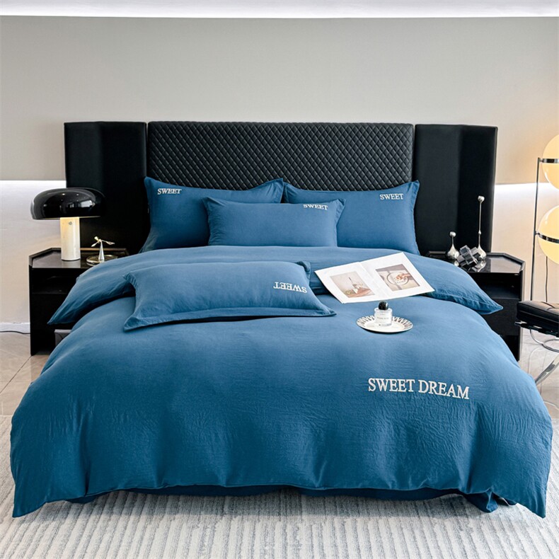 新款水洗棉刺绣四件套-甜蜜好梦系列，床品套件，一起卖家纺