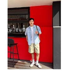 纯色衬衫短袖夏季宽松日系风格衬衣外套日系新款潮流CA223-P42，男装T恤，星座208-5
