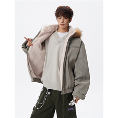 无影墙大理石纹PU皮拉链座山雕拆卸毛领棉衣HWH101-P138控248，男装棉衣，星座514A（原614）