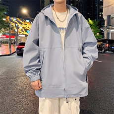 港风新款外景二开宽松夹克男纯色冲锋衣连帽外套MYJ24-7838-P65，男装夹克，星座717