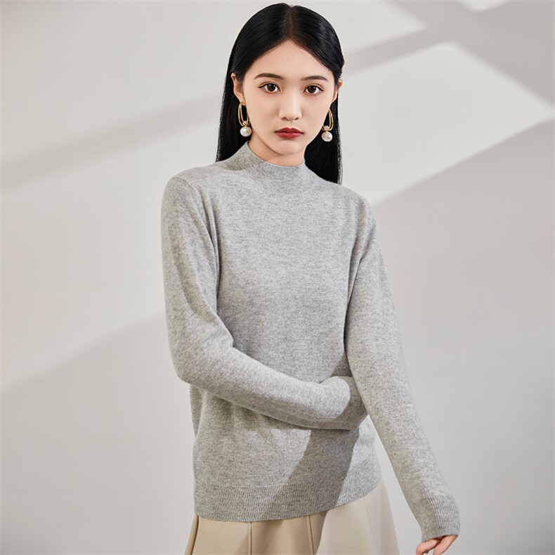 2024秋冬新款35%山羊绒女士净面半高领羊绒衫,女装羊绒衫,润辉羊绒