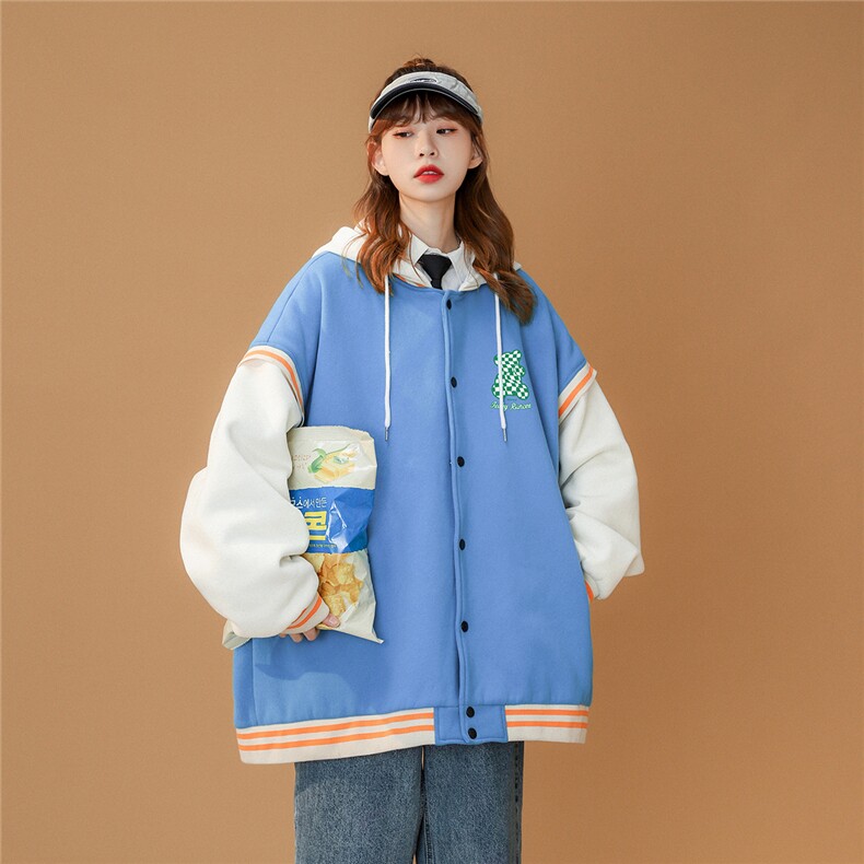 中性风 2022秋季新款拼接小熊印花棒球服夹克外套--G101p75控98图片
