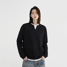 假两件V领卫衣美式复古长袖上衣打底衫T恤男女C64145-TP3268，男装T恤，电商A102