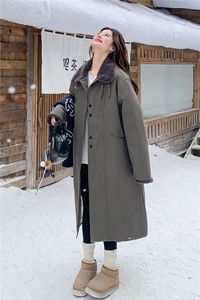 90绒！长款羊羔毛领羽绒服羽绒内胆工装派克服2C086-2610P320K498图片
