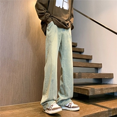 美式高街渐变水洗牛仔裤男款微喇拼接潮牌裤子复古KZ014P63，男装牛仔裤，电商B312