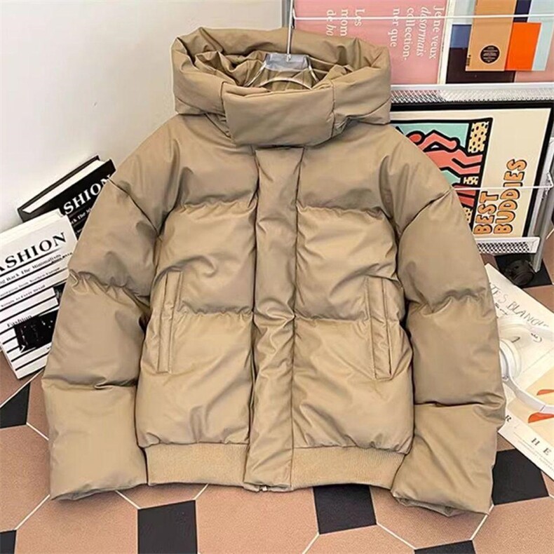 现货5W件冬季三防重磅boxy短款羽绒连帽PU皮棉衣外套防风加厚棉服,男装棉衣,电商A443