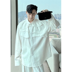 禁欲系层叠褶皱衬衫男女宽松长袖衬衣垂感时髦小众白衬衫CA692，男装衬衫，星座1116A（原606A-3）
