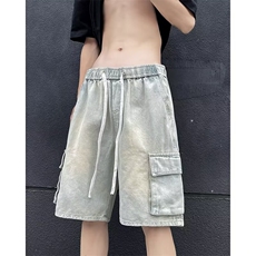 工装牛仔短裤男款美式高街宽松休闲五分裤直筒中裤夏季QD100-p48，男装牛仔裤，星座1008