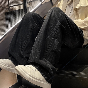 特批P42无差价夏秋衔接抖音品质牛仔长裤男闪电纹直筒阔腿裤N9096图片