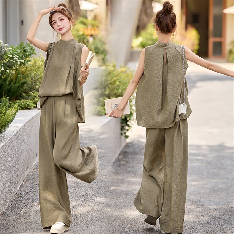 时尚套装2025超火夏季新款气质超好看五一穿搭一整套阔腿裤两件套，女装套装/套裙，润尚靓点