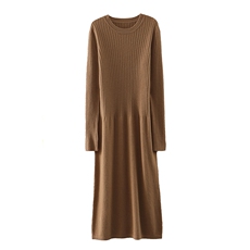 2025秋冬新款圆领羊毛衫女中长款连衣裙宽松显瘦针织羊绒长裙，女装连衣裙，君贝羊绒