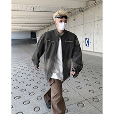 水洗包边拉链装饰设计感小众美式机车牛仔夹克短款外套痞帅上衣，男装夹克，星座410-7