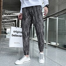 2025秋冬新款丝绒褶皱休闲裤男韩版潮流网红斑马纹社会小伙裤子,男装休闲裤,电商A327