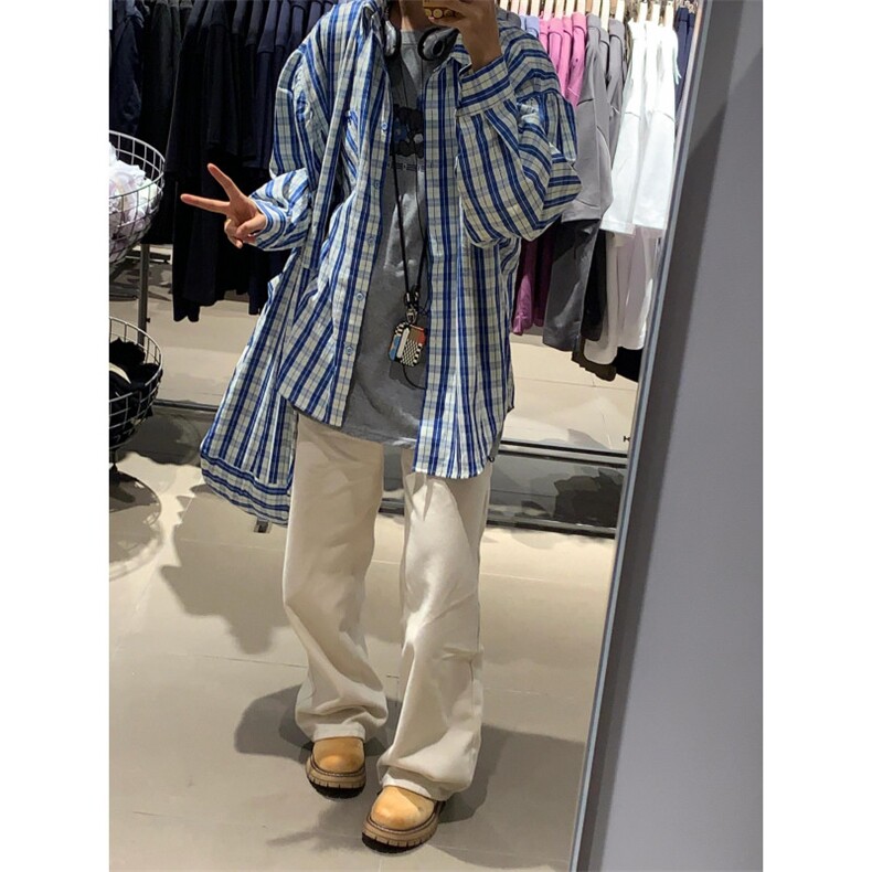 【有货】cleanfit蓝白格子衬衫男美式复古长袖衬衣N316LL-特P45,男装衬衫,星座1007（原301D）