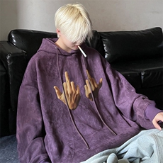 秋季大码麂皮绒美式印花连帽套头宽松卫衣男女JK23501特批45控78，男装卫衣，星座605(原A050)