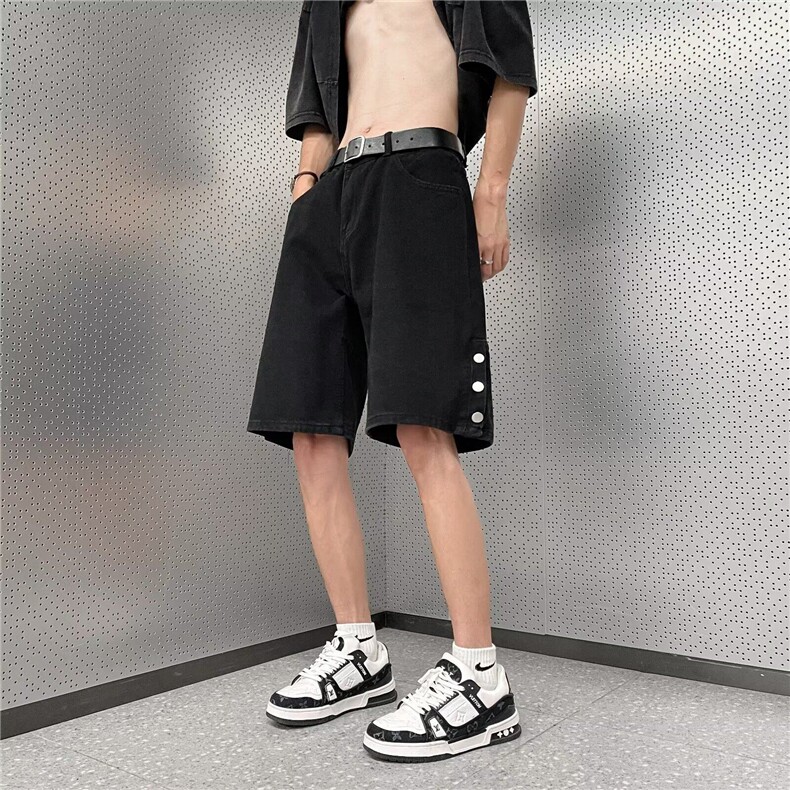 高街牛仔短裤男女韩版潮流排扣帅气2025夏季ins五分裤RK2732-P37,男装牛仔裤,星座412-3
