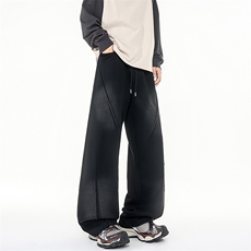 水洗做旧卫裤男春秋美式复古休闲裤褶皱设计宽松阔腿长裤KZ078P60，男装休闲裤，电商B312