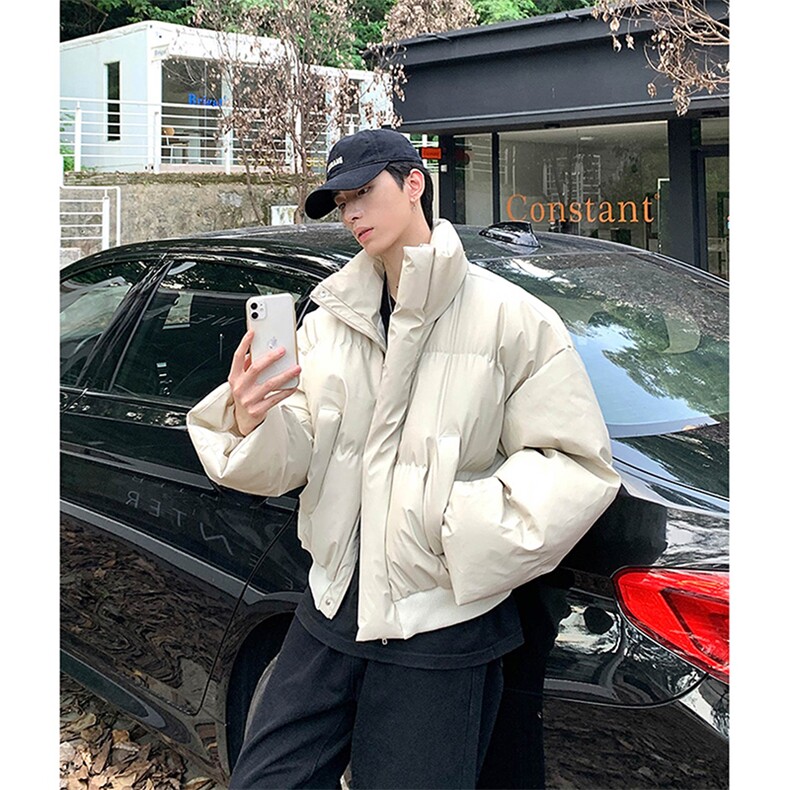网图美式复古PU皮棉服男冬季立领宽松加厚面包服外套-A2355TP78,男装棉衣,电商B241