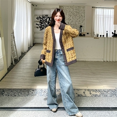轻奢小香风黄色粗花呢外套女春秋2025新款小个子减龄超火流行上衣，女装毛呢外套，2C029
