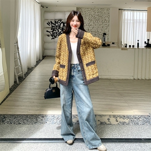 轻奢小香风黄色粗花呢外套女春秋2025新款小个子减龄超火流行上衣图片