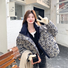 韩版复古玫瑰提花短款羽绒服女2025年冬季新款显瘦加厚白鸭绒外套，女装羽绒服，2C015