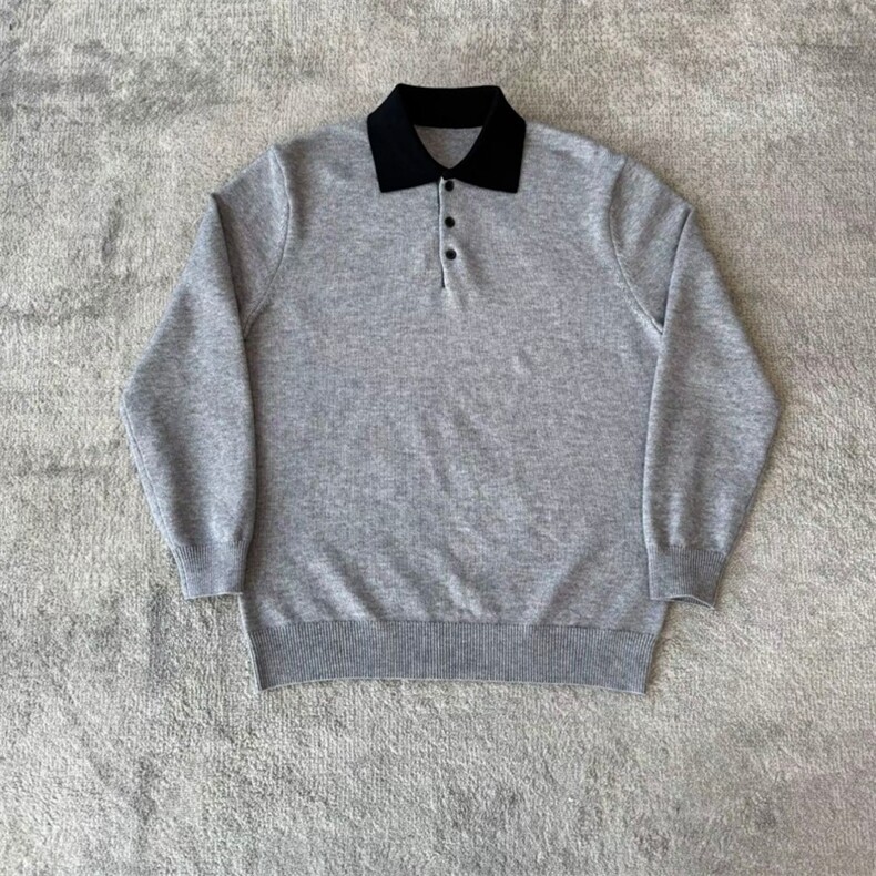 包芯纱打底衫男士老钱风撞色POLO领毛衣男简约慵懒风休闲百搭,男装T恤,星座302B