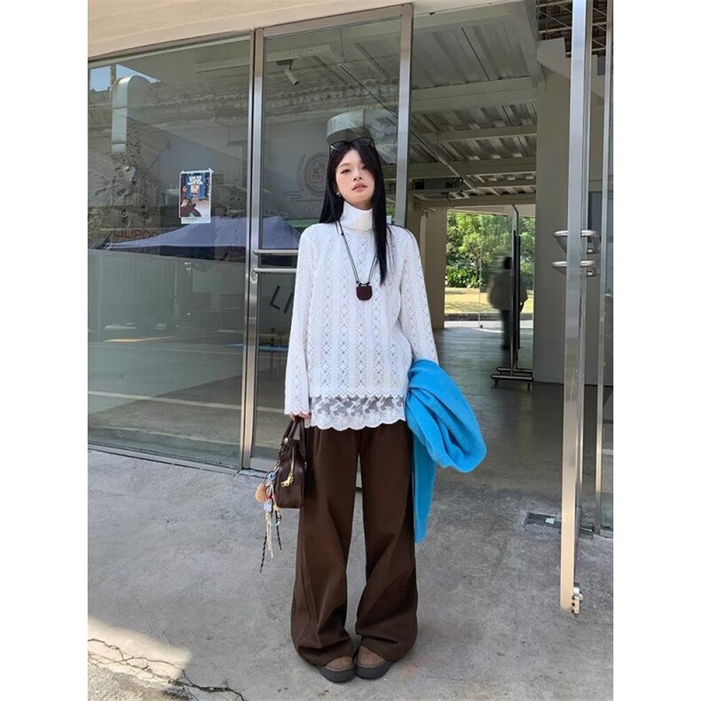 咖色阔腿牛仔裤男女秋冬新款高腰宽松直筒拖地裤子潮W5102P48,男装牛仔裤,星座1112-1