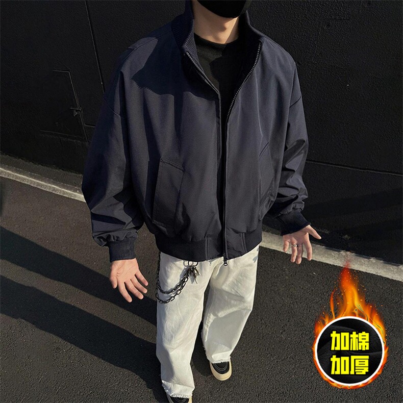 现货冬季美拉德立领飞行夹克廓形高街棒球服加棉加厚棉衣外套,男装夹克,电商A486-1