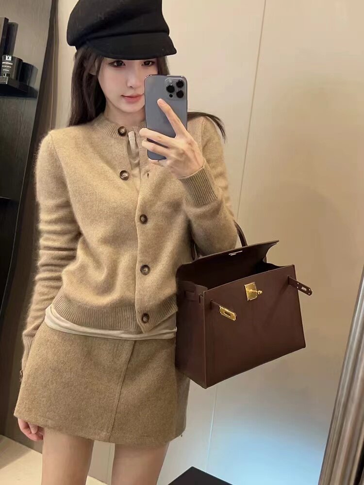 开衫女秋冬圆领新款针织衫上衣长袖毛衣外套,针织衫/毛衣,半城羊绒