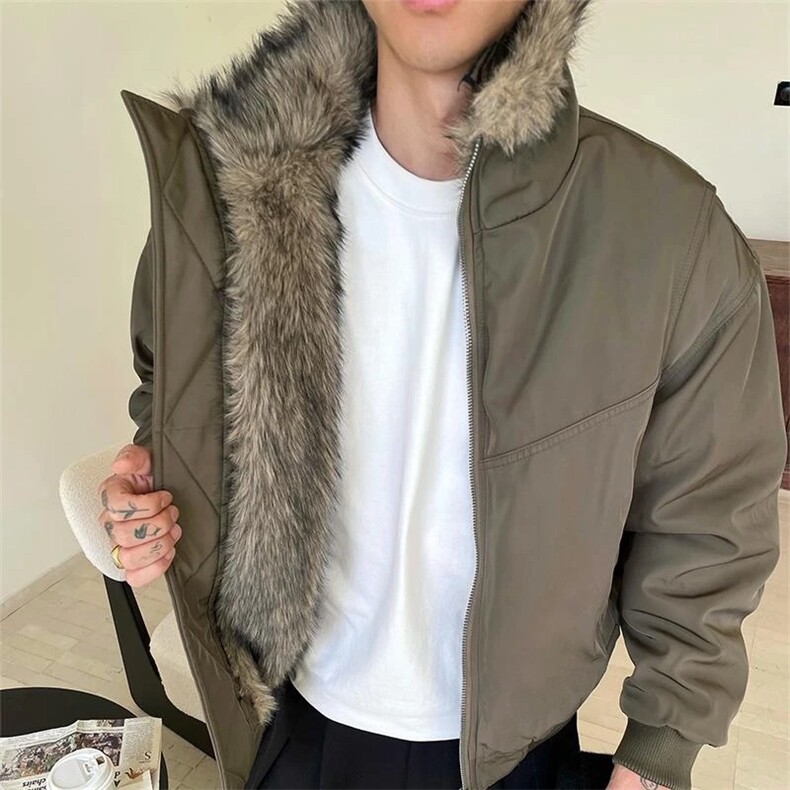 203-6 FM78 P93 ～座山雕 毛领棉衣外套男宽松飞行棉服图片