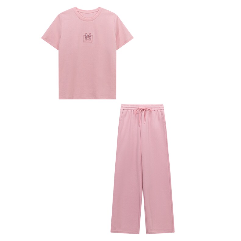 粉色休闲运动裤2025女夏季2025新款圆领短袖2C087-689P140K209,女装套装/套裙,2C087