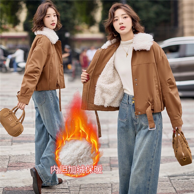 9117时尚加绒加厚派克服外套（毛领可脱卸），女装派克服，依路服饰