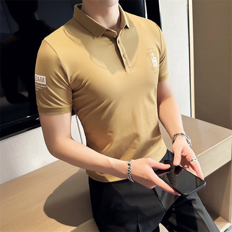 2024夏季新款修身短袖POLO衫韩版时尚印花T恤男D8807-p55控85,男装Polo衫,电商D303
