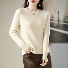 2025年秋季新款针织抽条圆领上衣时尚休闲通勤百搭，女装针织衫/毛衣，阁惠羊绒