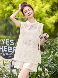 新中式国风套装女2025夏新款超好看绝美小个子微透上衣短裤两件套图片