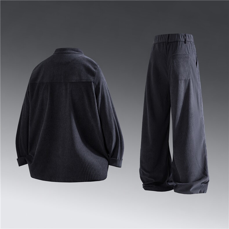 风长袖灯芯绒套装立领盘扣男士纯色套装两件套DSA008-TZ2524,男装休闲套装,电商A008