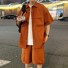 夏季套装男高品潮牌五分袖衬衫短裤大码两件套DSA157B-C72-P88，男装衬衫，电商A157B