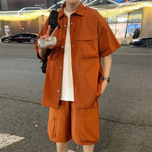 夏季套装男高品潮牌五分袖衬衫短裤大码两件套DSA157B-C72-P88图片