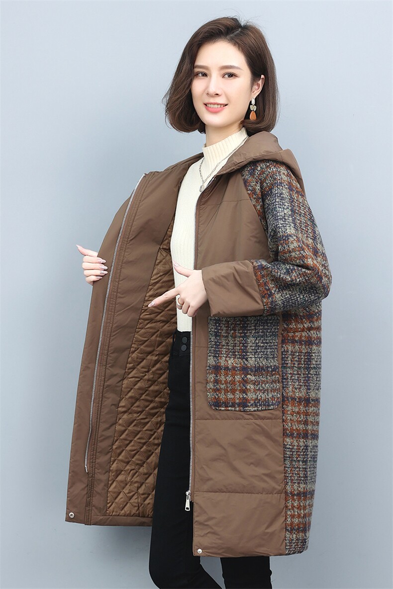 2022冬季新款女装时尚休闲保暖宽松舒适中长款女拼接,女装毛呢外套,叶笙衣