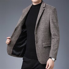 中年男士羊毛格子西装秋季商务休闲单西服男上衣外套SJM3818-P180图片