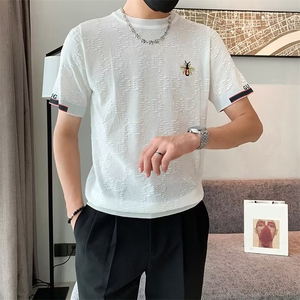 夏季高端大码短袖t恤男冰丝刺绣圆领男士冰麻小蜜蜂T恤衫 M820图片