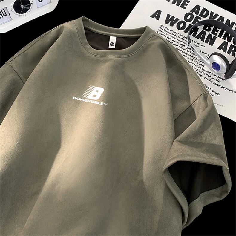 可设48小时发货支持抖音得物来样二开240克重磅美式麂皮绒短袖t恤，男装T恤，电商A486