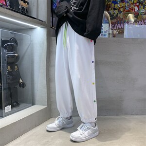 休闲裤男秋韩版排扣阔腿裤港风潮牌宽松束脚卫裤 A125-DK911-P50图片