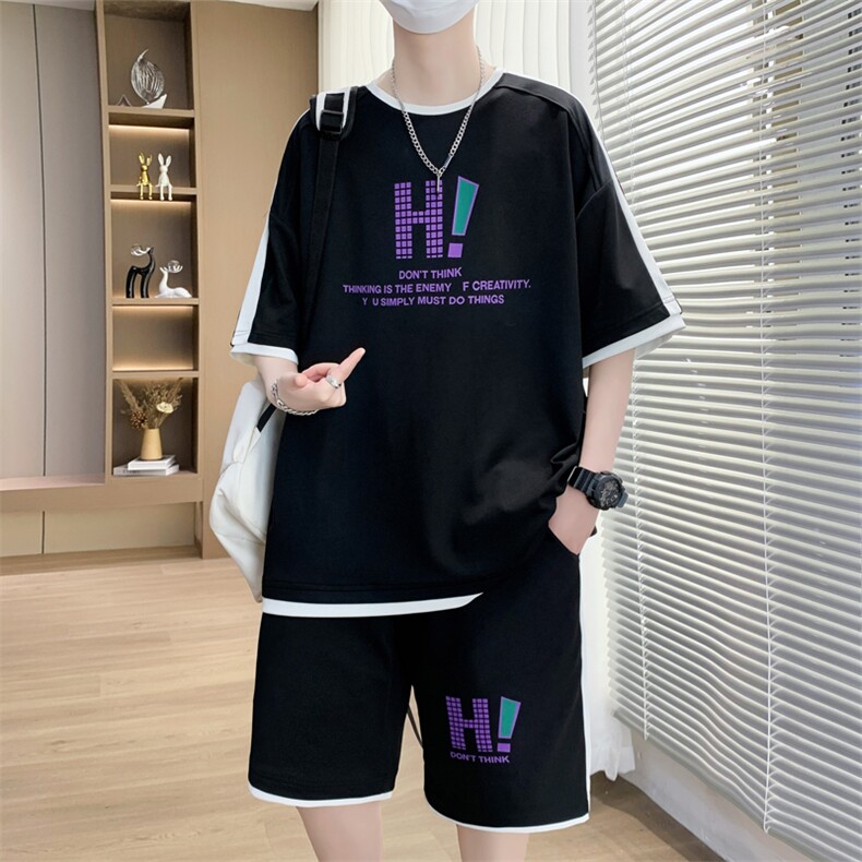 休闲运动套装夏宽松阔版青少年学生短袖短裤一套A436-D1337-P50,男装牛仔裤,电商A436