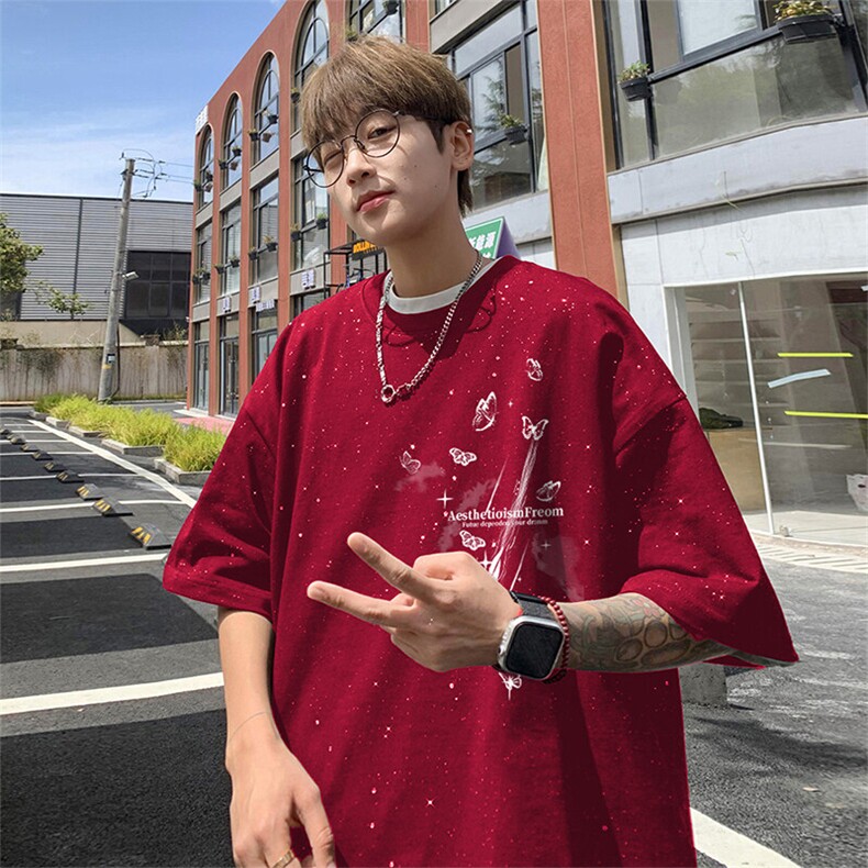 可48小时发货支持抖音得物来样二开美式满天星亮片短袖T恤MTX642,男装T恤,电商A486